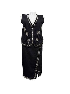 Vintage Apache Black Studded‎ Western Vest & Skirt Set Cotton USA XL 2X